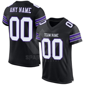 Maillot de football américain personnalisé pour homme, noir et violet, col en V, manches courtes, en mesh sublimé, anti-humidité, pour équipe personnalisée - Product Image 3
