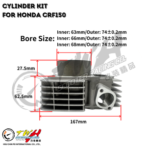 TWH CRF150 Taiwan Made Racing Moto CYLINDRE SET 14PIN 63/66/68MM pour HONDA - Product Image 2