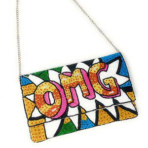 Bolso de Mano con Cuentas de Diseño OMG Comic Pop, Bolso de Mano Plegable y Duradero con Lentejuelas Coloridas, Bolso de Mano con Cadena de Cuentas, Portátil y Antirrobo - Product Image 2