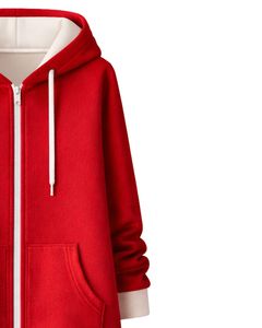 Sudadera larga con cremallera, color rojo, para mujer, abrigo con capucha de lana para invierno, informal, holgado, con bolsillos, OEM, fábrica personalizada - Product Image 5