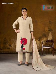Colección de Kurti-Pant y Dupatta de Algodón Tejido a Mano con Bordado, Aspecto Elegante, la Mejor Tela, Fabricante de la India - Product Image 6
