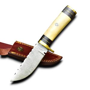 Couteau Skinner à lame fixe en acier Damas, manche en os de chameau, vente en gros, haute qualité, personnalisé, pour la chasse, le camping, EDC, DIY - Product Image 1