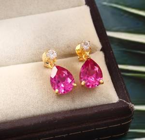 Pendientes de zafiro rosa de Ceilán, plata de ley 925, chapados en oro de 14 quilates, pendientes de pera, joyería fina para mujer, regalo - Product Image 6