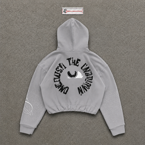 Sweat à capuche zippé oversize gris argenté avec motif graphique, style Y2K Streetwear Grunge Urbain, imprimé vintage, unisexe, mode décontractée - Product Image 6