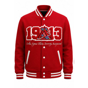 Chaqueta Universitaria Delta Sigma Theta Roja y Gris con Letras Bordadas, Logotipo del Capítulo, Estilo Preppy, Unisex, para Otoño - Product Image 5