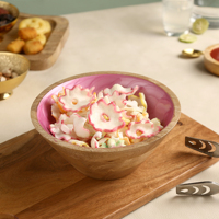 Bol en bois fait main avec intérieur émaillé rose, design moderne, jetable pour les fêtes, écologique, pour servir les aliments, idéal pour offrir