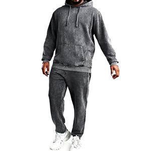 Ensemble de survêtement premium pour homme en coton respirant délavé à l'acide, avec sweat à capuche et pantalon de jogging, grandes tailles, streetwear, vente en gros OEM, direct usine - Product Image 3