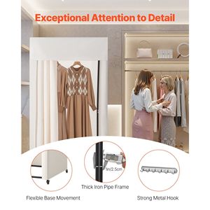 Armoire Portable Robuste avec Crochets Métalliques et Rideaux Épais, Cabine d'Essayage Mobile sur Roulettes pour Espace Privé - Product Image 4