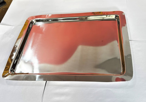 Plateau de service rectangulaire en acier inoxydable poli miroir, plateau alimentaire en métal décoratif pour table basse, idéal pour l'hôtellerie (vente en gros) - Product Image 5