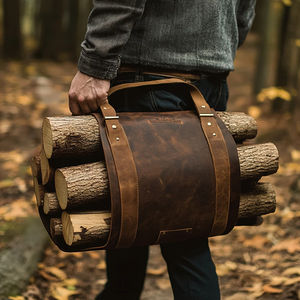 Sac de transport robuste pour bûches avec poignées en cuir, échantillon gratuit, cuir ciré de luxe pour poêles à bois et cheminées - Product Image 3