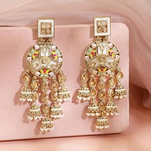 Pendientes de Moda para Mujer, Multicolores, Estilo Kashmiri, Chapados en Oro, Diseño de Flor, Cristal, Imitación de Perla - Product Image 1
