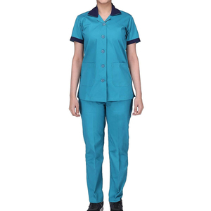 Women's Turquoise <b>Scrub</b> <b>Set</b> With Navy Trim Hospital Uniform Pants And Top For Medical Staff - Product Image 3