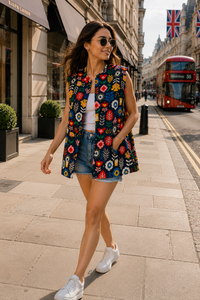 Chaleco sin mangas bordado floral para mujer, estilo bohemio chic de algodón, ropa de verano, estilo patchwork hecho a mano, fabricante mayorista - Product Image 3