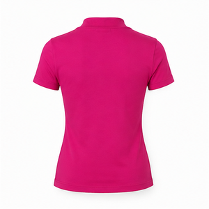 เสื้อยืดคอเต่าแขนสั้นทรงพอดีตัวสำหรับผู้หญิง สีชมพูฟูเชีย ผ้าคอตตอนผสมโมดอล ระบายอากาศได้ดี ปรับแต่งได้ - Product Image 2