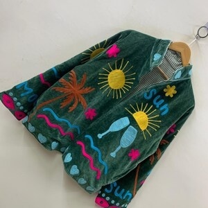 Winter Jacket Velvet Suzani Cropped Bohemian <b>Coat</b> with Floral Embroidery for Festivals or Casual Wear Gift for Her - Product Image 3