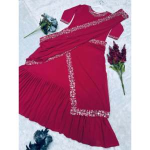 Designer Evening Dress Party Wear Gown with <b>Saree</b> Ruffle Work Detail - Product Image 2