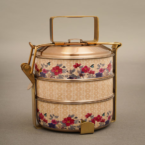 Polished brass tiffin <b>box</b>, 4 tier conical vintage <b>lunch</b> <b>box</b>, shiny golden metal food carrier, available at wholesale prices. - Product Image 6