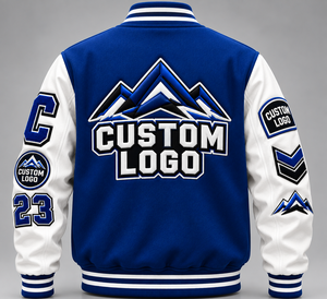Custom Men's Varsity <b>Jacket</b> 100% Cotton Solid Blue White Regular Fit <b>Fleece</b> <b>Lined</b> Button Front Winter Hoodie - Product Image 4