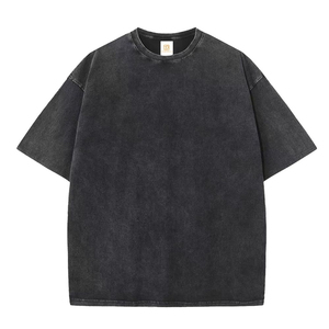 T-shirt Homme Oversize Effet Délavé Coton Lourd Vintage Décontracté Col Rond Respirant Confortable Usage Quotidien - Product Image 2