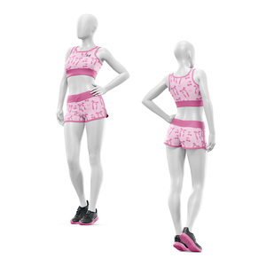 Conjunto de Yoga de 2 Piezas para Mujer, Estampado Geométrico Rosa, Top Corto con Espalda Cruzada, Pantalones Cortos de Cintura Alta, Transpirable, Spandex, Poliéster, Logotipo Personalizado - Product Image 4