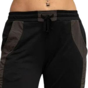 Women's Black <b>Jogger</b> Pants with Gray Side Panels Elastic Waist Drawstring <b>Cuffed</b> Ankles Soft Casual Athletic Track Pants - Product Image 2