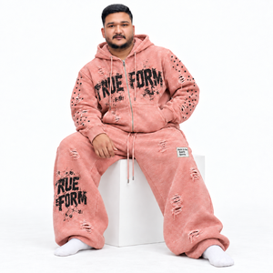 Conjunto Deportivo Casual Personalizado Unisex con Sudadera con Cremallera Completa de Forro Polar Lavado al Ácido y Pantalones Anchos de Chándal con Etiqueta Personalizada, Fabricante y Proveedor OEM - Product Image 3