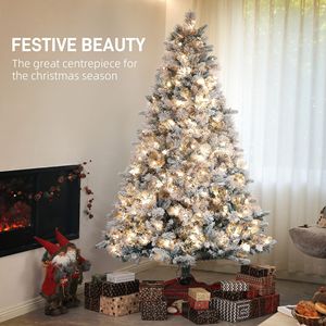 Albero di Natale Artificiale Floccato da 210 cm con 500 Luci Trasparenti e Supporto in Metallo per Feste Natalizie - Product Image 4