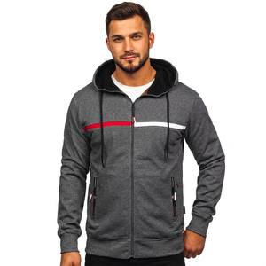 Racing Hoodie Men's Hooded <b>Zip</b>-<b>Up</b> Sweatshirt Gray Red <b>White</b> Stripe Casual French Terry Regular Fit Autumn Wear - Product Image 2