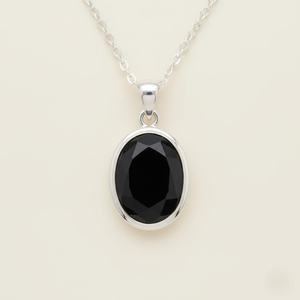 Pendentif ovale en obsidienne noire de luxe plaqué rhodium, collier vintage en pierre protectrice, bijou délicat en cristal, cadeau spirituel - Product Image 1