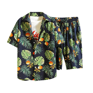 High Quality Plus Size Loose Summer Floral Breathable Casual Outdoor Play Cuban Collar Shirt Shorts Two-piece Set - Product Image 2