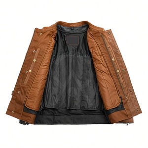 Blouson de moto en cuir marron de haute qualité pour homme, manches longues, respirant, coupe-vent, hiver, logo personnalisable sur le devant - Product Image 2