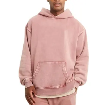 Açık pembe renk rahat kışlık kıyafet erkekler asit yıkama Hoodies yetişkin kullanımı için son tasarım 2024 asit yıkama Hoodies