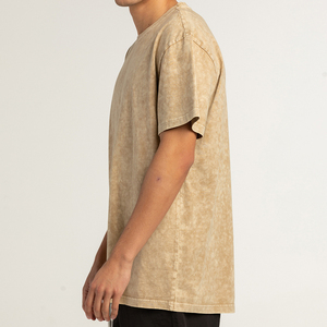 T-shirt pour homme en coton, coupe ample, style vintage, effet délavé à l'acide, logo tricoté sur le devant, streetwear, tee-shirt oversize - Product Image 4