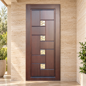 Porte d'entrée battante en bois massif Golden Aero GA-19G avec vitraux, design moderne pour appartement et villa - Product Image 6
