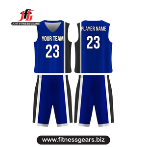 Conjunto de Uniforme de Baloncesto Personalizado Azul Sublimado, Transpirable, Unisex para Adultos, Cuello en V, Sin Mangas - Product Image 1