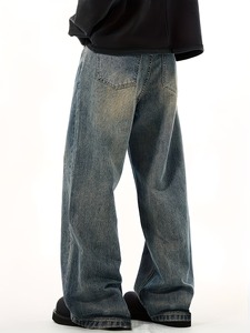 Jeans Holgados de Verano para Hombre, Estilo Retro, Color Sólido, Corte Relajado |   Vaqueros Anchos de Mezclilla Azul Vintage |   Pantalones Casuales de Pierna Recta Lavables - Product Image 5