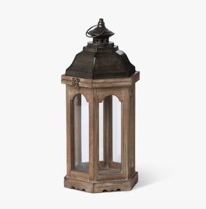 Wooden Candle <b>Lantern</b> Hexagonal Vintage Pillar Holder with Metal Top Rustic <b>Hurricane</b> Lamp Decorative Interior Home Decor - Product Image 3