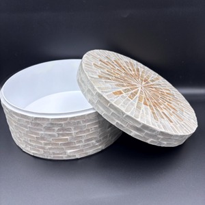 Round Mother of Pearl Mosaic Jewelry Storage <b>Box</b> Handmade Shell Inlay <b>Trinket</b> Organizer Keepsake Gift <b>Box</b> Decorative Home Accent - Product Image 4