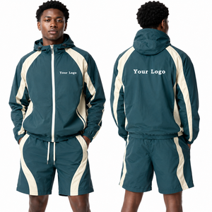 Conjunto Deportivo Impermeable con Capucha para Hombre, Chaqueta Cortavientos y Pantalones de Running con Bordado Personalizado, Venta al Por Mayor, Suministro de Fábrica, OEM - Product Image 1