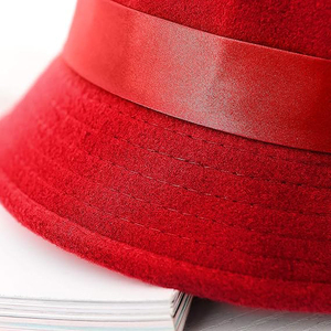 Chapeau Fedora en lin rouge élégant avec bande en satin à fleur de rose, chapeau d'église classique vintage pour femme, cloche de fête printemps automne - Product Image 5