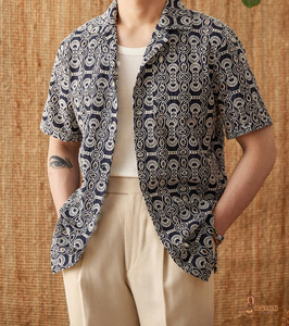 เสื้อเชิ้ตลำลองแขนสั้นพิมพ์ลายสำหรับผู้ชาย ปกพับได้ ผ้าป๊อปลิน ใส่ได้ในฤดูร้อน - Product Image 4