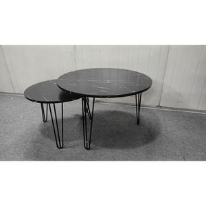 Set di 2 Tavolini da Caffè Rotondi 27.56 con Base in Metallo Resistente e Piano in Marmo, Set di Tavolini Circolari per Soggiorno - Product Image 3