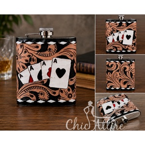 2026 New Stylish <b>Tooled</b> Genuine Cow <b>Leather</b> Flask 8oz Fashionable Stainless Steel Hip Flask High Quality Flask Holder for Gifts - Product Image 1