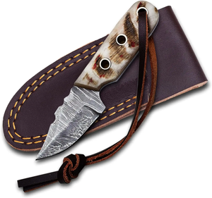 Couteau de chasse/découpe personnalisable en acier inoxydable OEM avec manche en os et étui en cuir, fabriqué à la main par ZA DAMASCUS MAKERS - Product Image 1