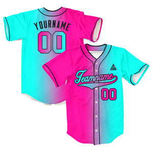 Maillot de baseball personnalisé rose et turquoise pour homme, chemise de sport unie à manches courtes boutonnée, nom et numéro personnalisés, tenue d'équipe - Product Image 3