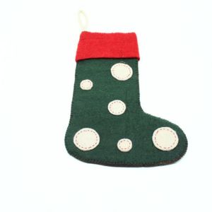Calcetín Navideño de Lana Hecho a Mano, Ecológico, Suave, Verde con Borde Rojo, Decoración Navideña - Product Image 5