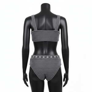 ชุดบิกินี่โพลีคุณภาพสูง สีเทาชาร์โคล ผ้าเนื้อยืดหยุ่น แผงข้างลายคริสตัลเปลวไฟ พร้อมโลโก้แบบรีดร้อน สำหรับผู้หญิง - Product Image 6