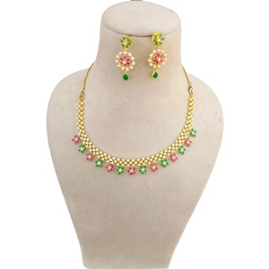 Ruby Emerald Pearl Imitation <b>Necklace</b> Set 22K Gold Plated IGI Certified Indian Bridal Wedding Jewelry Ethnic <b>Statement</b> <b>Necklace</b> - Product Image 2