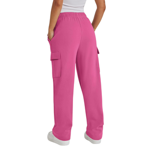 <b>Women</b> Pink Solid Color Baggy Cargo <b>Sweatpants</b> Joggers Oversized Hip Hop High Waist Loose Lounge Trousers - Product Image 2
