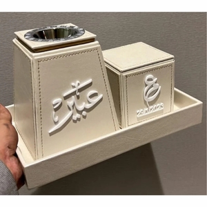 Luxury Arabic Leather Wooden Incense Burner Modern Bakhoor Burner Metal Glass Mabkhara <b>Oud</b> Burner Home Decor Aroma <b>Diffuser</b> - Product Image 5